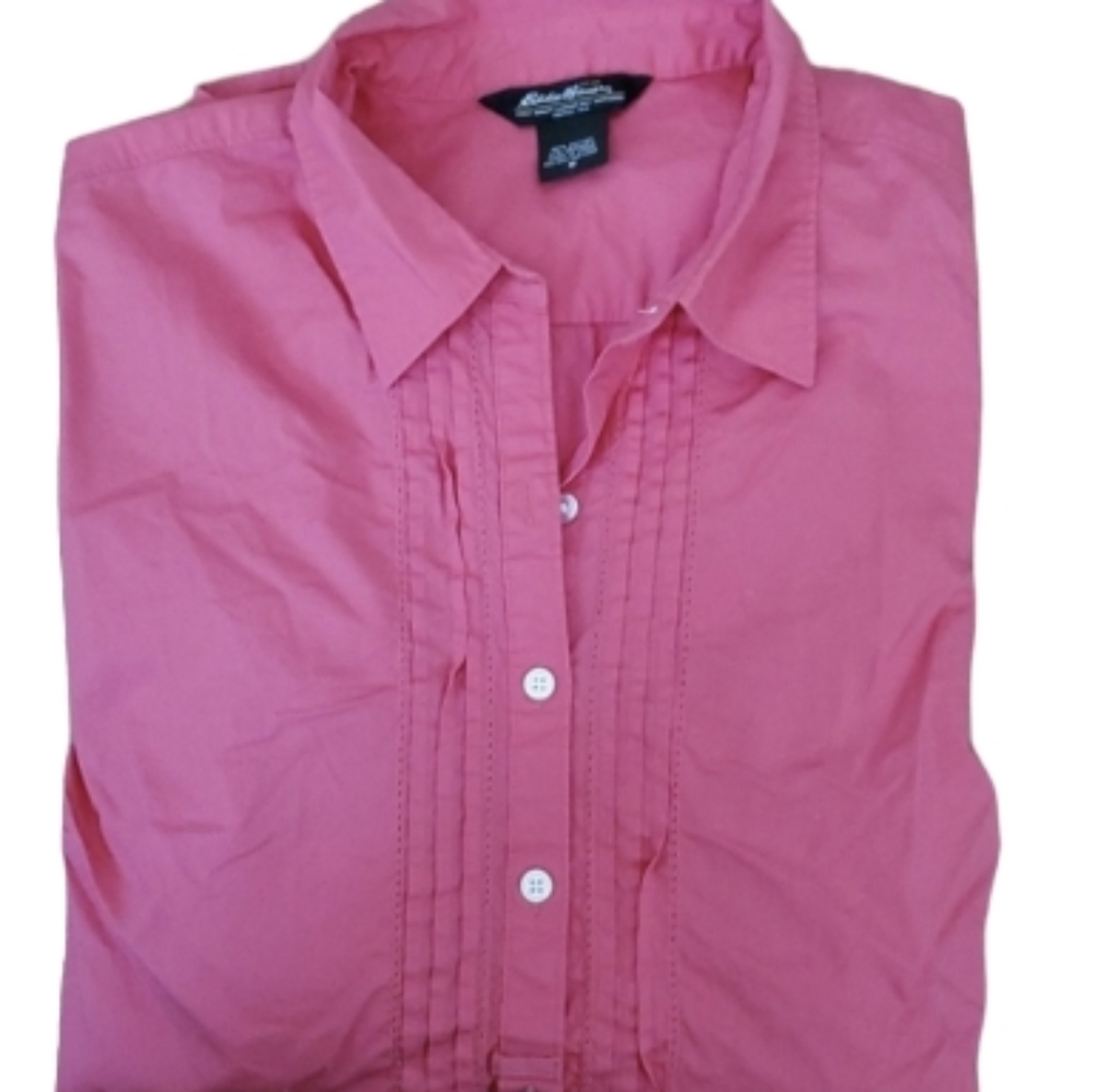 Eddie Bauer Coral Pink Pintuck Button-Down Shirt